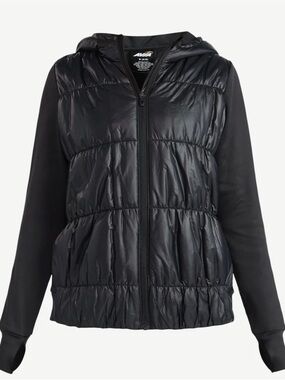 Avia Black Quilted Hooded Puffer with Smooth Sleeves